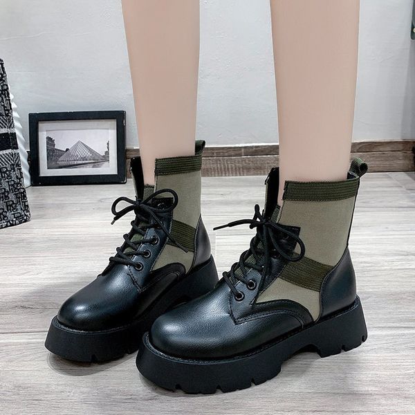 women ankle boots autumn pu leather canvas sewing lace up ladies shoes female flat platform bottom boots 2020 non slip new hot, Black
women ankle boots autumn pu leather canvas sewing lace up ladies shoes female flat platform bottom boots 2020 non slip new hot, Black