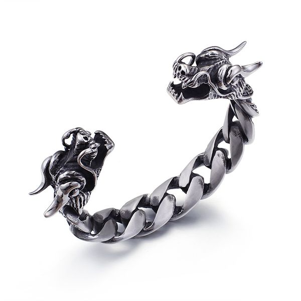gnayy 316l stainless steel biker dragon end open cuban curb chain bracelet men's punk jewelry heavy 86g, Black
gnayy 316l stainless steel biker dragon end open cuban curb chain bracelet men's punk jewelry heavy 86g, Black
