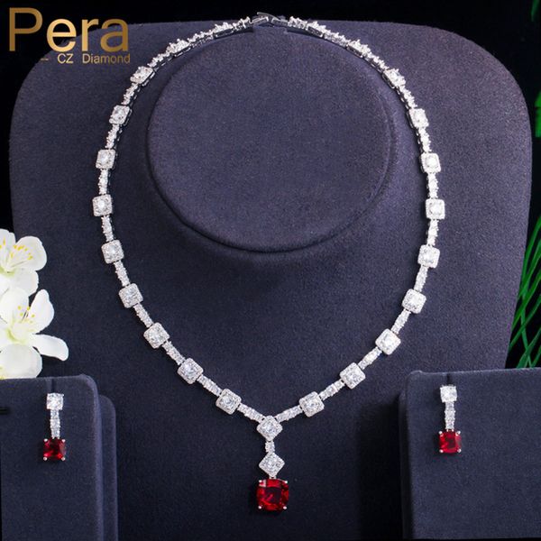 pera classic princess cut cubic zirconia delicate red round cz drop earrings necklace set for women party costume jewelry j348, Silver
pera classic princess cut cubic zirconia delicate red round cz drop earrings necklace set for women party costume jewelry j348, Silver