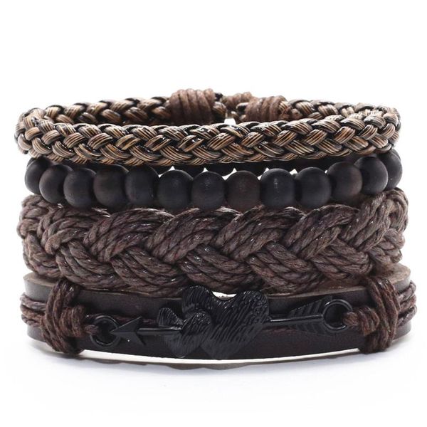3-4pcs/set vintage handmade woven wood beaded genuine leather heart rudder charm homme bracelet women men femme male jewelry, Golden;silver
3-4pcs/set vintage handmade woven wood beaded genuine leather heart rudder charm homme bracelet women men femme male jewelry, Golden;silver