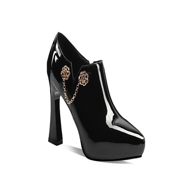 new versatile pointed toe patent leather back zippers chunky high heels stiletto pumps platform shoes for women and ladies, Black
new versatile pointed toe patent leather back zippers chunky high heels stiletto pumps platform shoes for women and ladies, Black