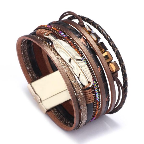 bohemian multi layer wrist rope stone beads feather bracelet vintage braided leather bracelets for women fashion jewelry, Golden;silver
bohemian multi layer wrist rope stone beads feather bracelet vintage braided leather bracelets for women fashion jewelry, Golden;silver