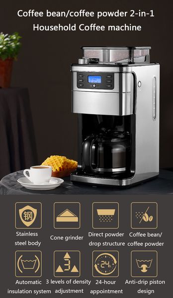 3 in 1 american coffee machine automatic coffee grinder steam stainless steel 24 hours appointment 12 cup
3 in 1 american coffee machine automatic coffee grinder steam stainless steel 24 hours appointment 12 cup