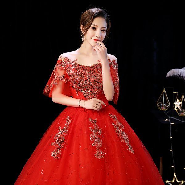 fashion red wedding dress 2019 new gold lace flower boat neck bride dress red simple wed court rojo vestidos de novia, Blue;red
fashion red wedding dress 2019 new gold lace flower boat neck bride dress red simple wed court rojo vestidos de novia, Blue;red