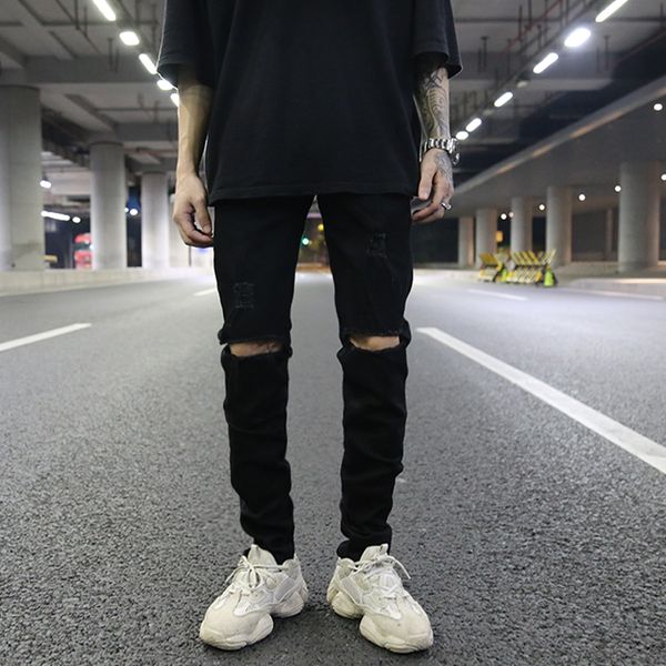 european and american high street style classic all-match knife cut hole black stretch slim jeans with the same paragraph, Blue
european and american high street style classic all-match knife cut hole black stretch slim jeans with the same paragraph, Blue
