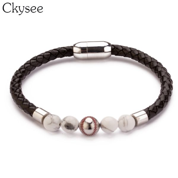 bangle ckysee fashion baseball bead stainless steel magnetic clasp male lava bracelets bangles jewelry genuine braided leather bracelet, Black
bangle ckysee fashion baseball bead stainless steel magnetic clasp male lava bracelets bangles jewelry genuine braided leather bracelet, Black