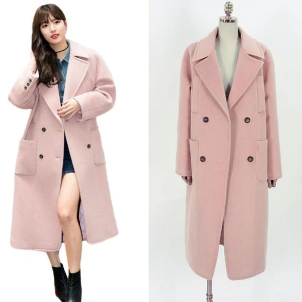 women's wool & blends arrival winter pink woolen coat women double breasted loose long, Black
women's wool & blends arrival winter pink woolen coat women double breasted loose long, Black