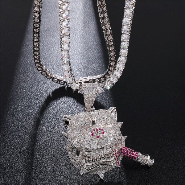 iced out bully dog head pendant necklace pave cubic zircon cool hip hop jewelry with 24 inches iced out tennis chain, Silver
iced out bully dog head pendant necklace pave cubic zircon cool hip hop jewelry with 24 inches iced out tennis chain, Silver