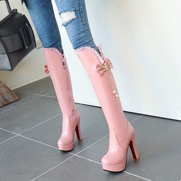 boots pxelena designer charming women wedding knee high super heels white pink bow tie pearl ruffles dress shoes plus size, Black
boots pxelena designer charming women wedding knee high super heels white pink bow tie pearl ruffles dress shoes plus size, Black