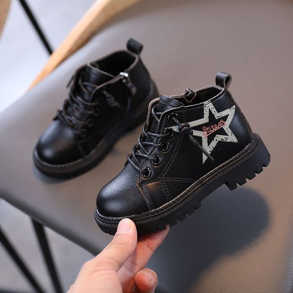 wholesale girls boys martin boots 2020 new autumn leather boys short boots ankle kids cute snow fashion, Black;grey