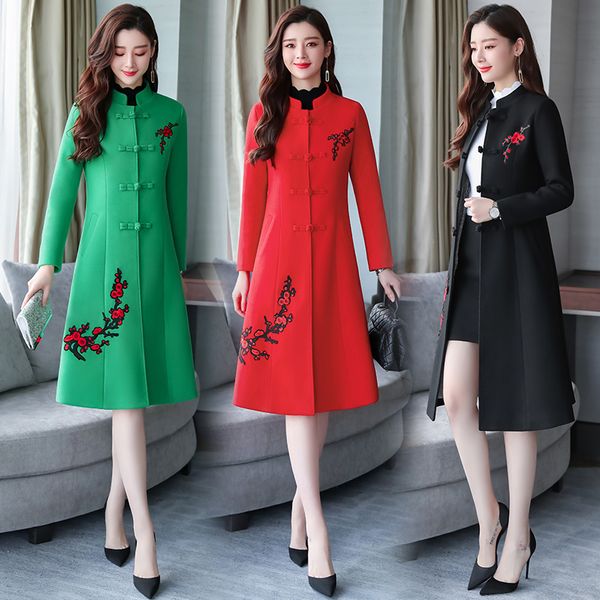 women's wool & blends autumn winter coat women 2021 abrigo mujer chinese style jacket long section over the knee woolen outerwear femal, Black
women's wool & blends autumn winter coat women 2021 abrigo mujer chinese style jacket long section over the knee woolen outerwear femal, Black