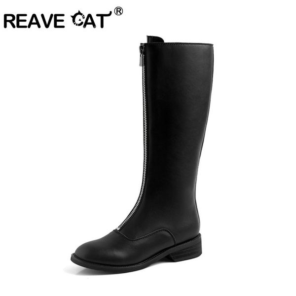 reave cat black genuine leather flat heel knee high boots for women lady cow leather shoes front zipper round toe botte femme
reave cat black genuine leather flat heel knee high boots for women lady cow leather shoes front zipper round toe botte femme
