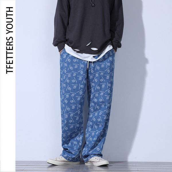 tfetters fashion wide leg jeans men summer new hip hop loose straight drawstring trousers male couple streetwear pants men jeans, Blue 
tfetters fashion wide leg jeans men summer new hip hop loose straight drawstring trousers male couple streetwear pants men jeans, Blue