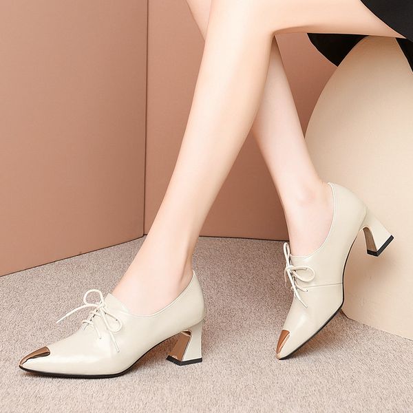 genuine leather pumps woman sheepskin high thick heels pumps solid pointed toe office party lady classic shoes, Black
genuine leather pumps woman sheepskin high thick heels pumps solid pointed toe office party lady classic shoes, Black