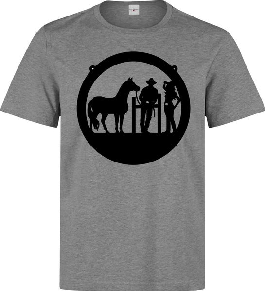 2019 new summer men fashion cowboy cowgirl and a horse wild west artwork men's grey t shirt tee shirt
