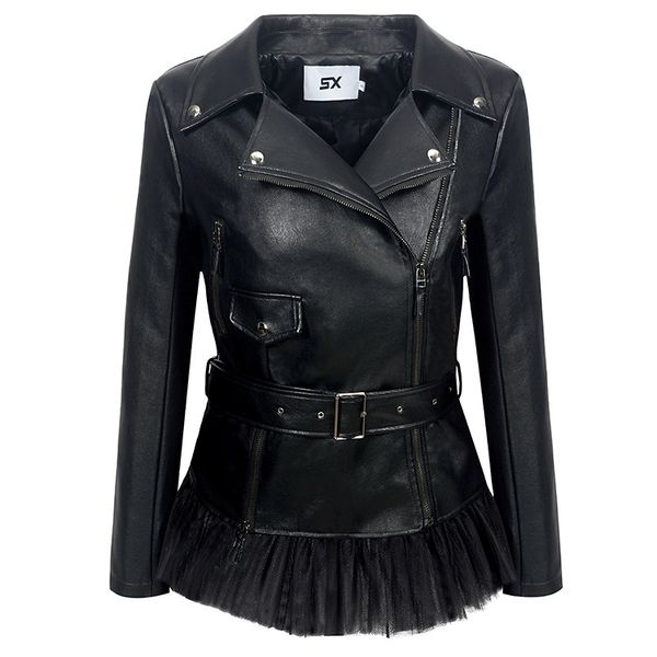 women's leather & faux women lapel zipper jacket hem stitching mesh slim pu fashion, Black
women's leather & faux women lapel zipper jacket hem stitching mesh slim pu fashion, Black