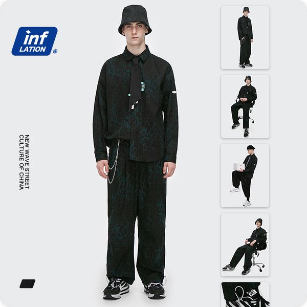 inflation men streetwear leopard tracksuit men high street oversized long sleeve shirt straight pant two piece outfit couple, Gray 
inflation men streetwear leopard tracksuit men high street oversized long sleeve shirt straight pant two piece outfit couple, Gray
