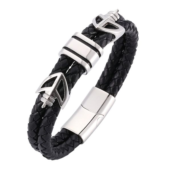 double layer black braided leather bracelet men jewelry punk stainless steel magnetic clasp male bracelet bangle c0079, Golden;silver
double layer black braided leather bracelet men jewelry punk stainless steel magnetic clasp male bracelet bangle c0079, Golden;silver