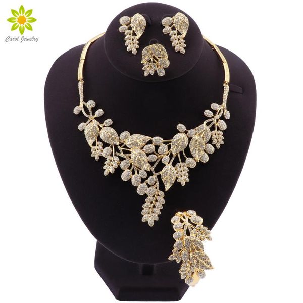 wedding jewelry sets for bride dubai gold color jewelry set for women crystal necklace earrings ring bracelet leaf shape, Silver
wedding jewelry sets for bride dubai gold color jewelry set for women crystal necklace earrings ring bracelet leaf shape, Silver