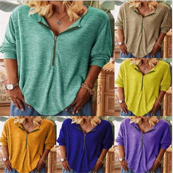 solid color casual designer womens cotton tshirts loose zip neck long sleeve autumn female clothes, White
solid color casual designer womens cotton tshirts loose zip neck long sleeve autumn female clothes, White