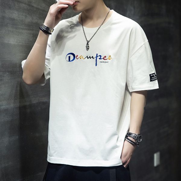 summer clothing handsome short-sleeved 2020 loose teenager men's t-shirt cotton t-shirt men's clothing 0eeq5, Blue