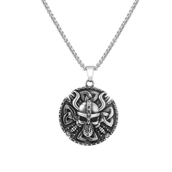 pendant necklaces stainless steel vintage viking skull round tag necklace pirate jewelry gift for him, Silver
pendant necklaces stainless steel vintage viking skull round tag necklace pirate jewelry gift for him, Silver