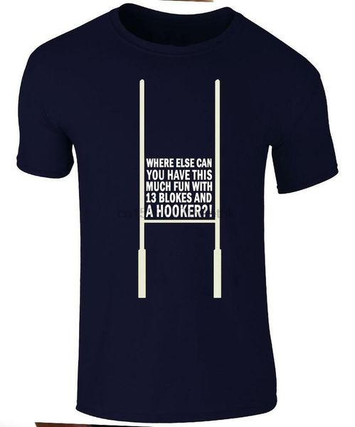 mens t-shirt - fun with 13 blokes and a hooker - rugby funny t-shirt - tee