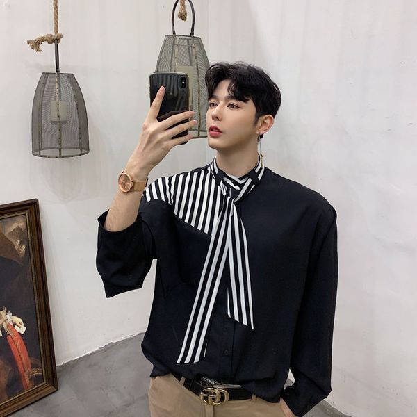 2020 spring and autumn new youth popular striped stitching structure long-sleeved shirt fashion casual shirt jacket black/white, White;black
2020 spring and autumn new youth popular striped stitching structure long-sleeved shirt fashion casual shirt jacket black/white, White;black