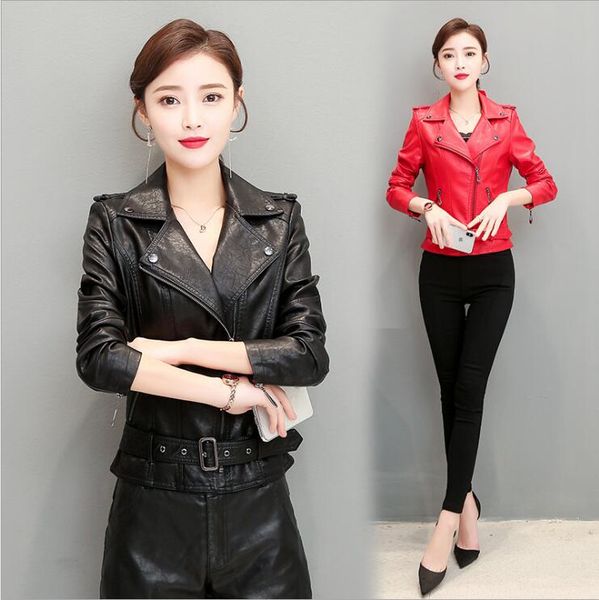 spring classical slim outwear women motocycle autumn leather jacket black white turn-down collar female baseball leather coat
spring classical slim outwear women motocycle autumn leather jacket black white turn-down collar female baseball leather coat