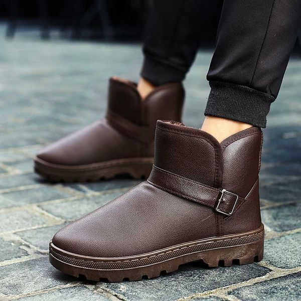 winter boots leather shoes men snow boots warm comfortable safety men botas hombre ae487, Black