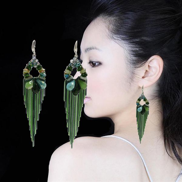 popular crystal beaded chain long tassel earring for women red blue green bohemian handmade bride wedding jewelry, Silver
popular crystal beaded chain long tassel earring for women red blue green bohemian handmade bride wedding jewelry, Silver