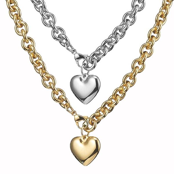 granny chic simple stainless steel 8mm oval link chain women necklace with gold color heart pendant, Silver
granny chic simple stainless steel 8mm oval link chain women necklace with gold color heart pendant, Silver