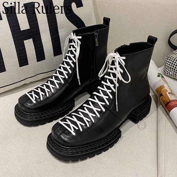 runway sqaure toe lace up ankle boots women thick sole women's motorcycle boots genuine leather zipper autumn for woman, Black
runway sqaure toe lace up ankle boots women thick sole women's motorcycle boots genuine leather zipper autumn for woman, Black