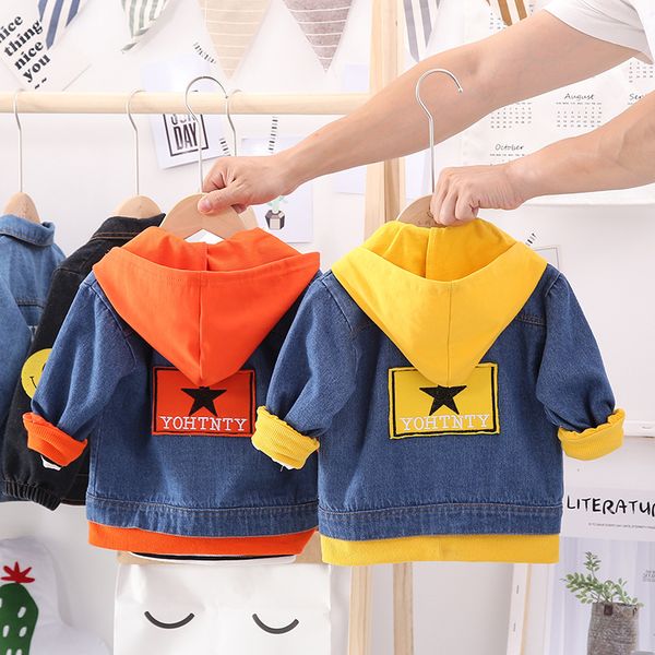 2020 fashion spring children's patch five-point star denim jacket 1-3 year old baby korean version of the hooded jacket coat, Blue;gray
2020 fashion spring children's patch five-point star denim jacket 1-3 year old baby korean version of the hooded jacket coat, Blue;gray