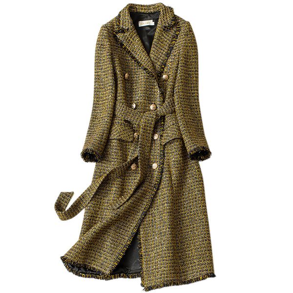 women's wool & blends golden tweed woolen coat women small fragrance slim lapel double breasted belted, Black
women's wool & blends golden tweed woolen coat women small fragrance slim lapel double breasted belted, Black