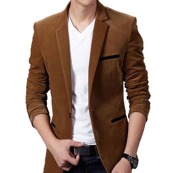 men autumn long sleeve lapel collar button pocket decor velvet slim blazer jacket, White;black
men autumn long sleeve lapel collar button pocket decor velvet slim blazer jacket, White;black