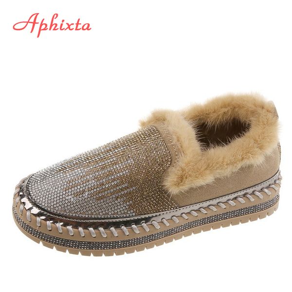 aphixta luxury crystals winter warm fur women's flats real hair shoes loafers shoes musical bling furry 3cm platform moccasins, Black
aphixta luxury crystals winter warm fur women's flats real hair shoes loafers shoes musical bling furry 3cm platform moccasins, Black