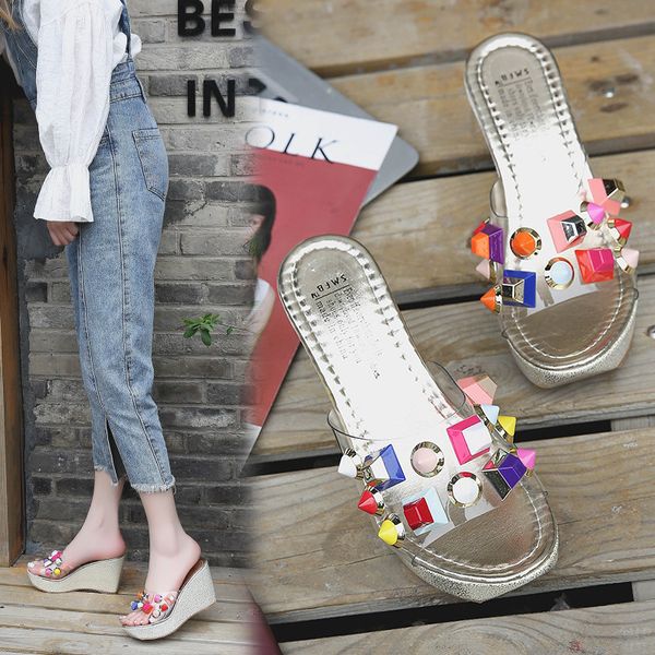 rivet pvc-slippers women summer shoes wedge platform transparent slippers high heels sandals women flip flops, Black
rivet pvc-slippers women summer shoes wedge platform transparent slippers high heels sandals women flip flops, Black