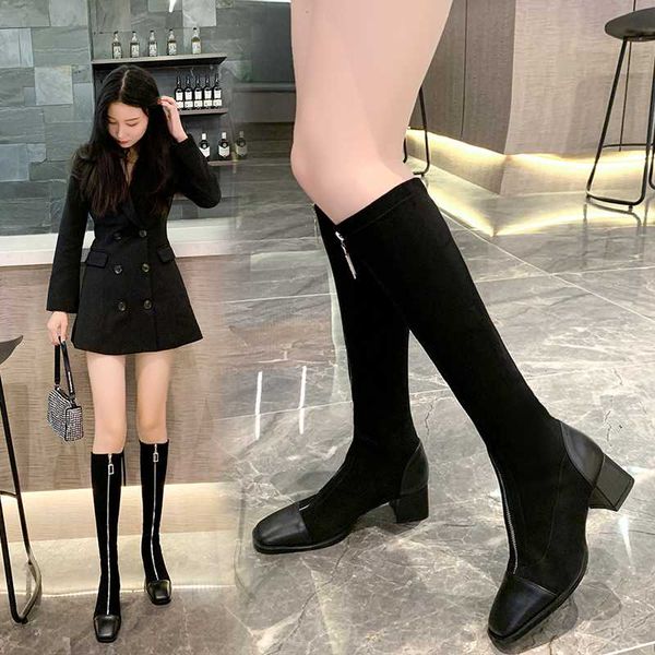 fashion round toe knight boots comfortable square heel socks boots women winter front zipper knee zapatillas mujer 2020, Black
fashion round toe knight boots comfortable square heel socks boots women winter front zipper knee zapatillas mujer 2020, Black
