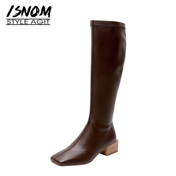 isnom ladies high knee boots fashion side zipper square toe block heel shoes winter and winter 2020, Black
isnom ladies high knee boots fashion side zipper square toe block heel shoes winter and winter 2020, Black