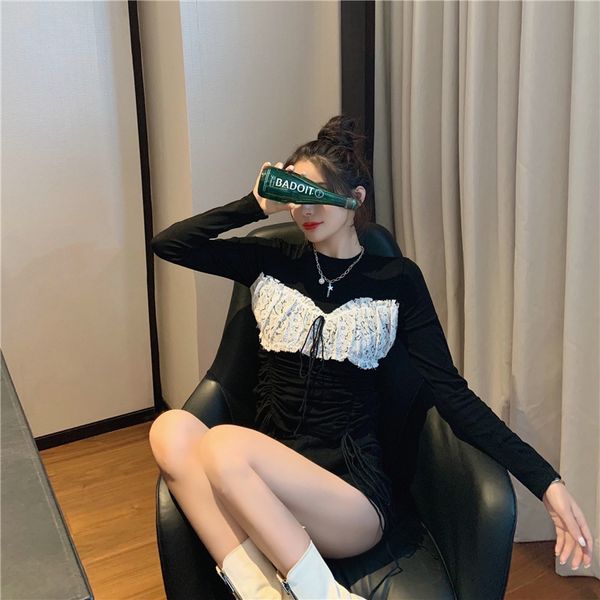 women's polos y style fashion korean-style lace joint tube drawstring slim fit slimming long-sleeved t-shirt, White
women's polos y style fashion korean-style lace joint tube drawstring slim fit slimming long-sleeved t-shirt, White