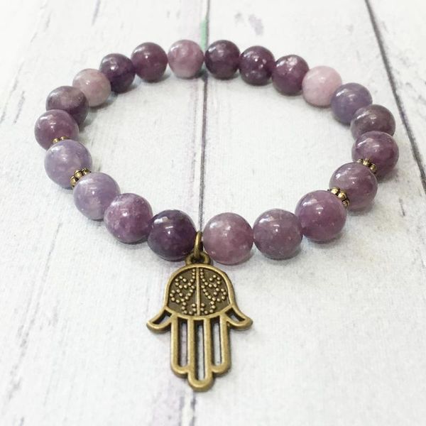 mg0502 8 mm lepidolite wrist mala bracelet fashion women`s hamsa charm bracelet heart chakra jewelry stress relief for women, Black
mg0502 8 mm lepidolite wrist mala bracelet fashion women`s hamsa charm bracelet heart chakra jewelry stress relief for women, Black