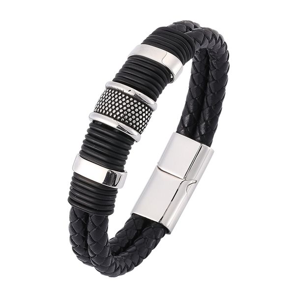 charm bracelets style classic men jewelry braided leather punk bracelet male s.steel magnetic clasp vintage man accessories sp0371, Golden;silver
charm bracelets style classic men jewelry braided leather punk bracelet male s.steel magnetic clasp vintage man accessories sp0371, Golden;silver