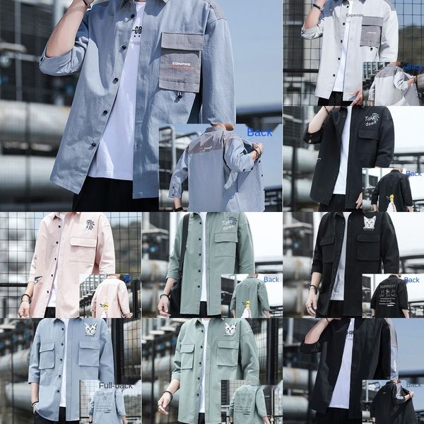 cropped sleeve men's summer korean style trendy loose casual coat thin workwear work clothes coat shirt cropped short sleeve shirt for, Blue
cropped sleeve men's summer korean style trendy loose casual coat thin workwear work clothes coat shirt cropped short sleeve shirt for, Blue