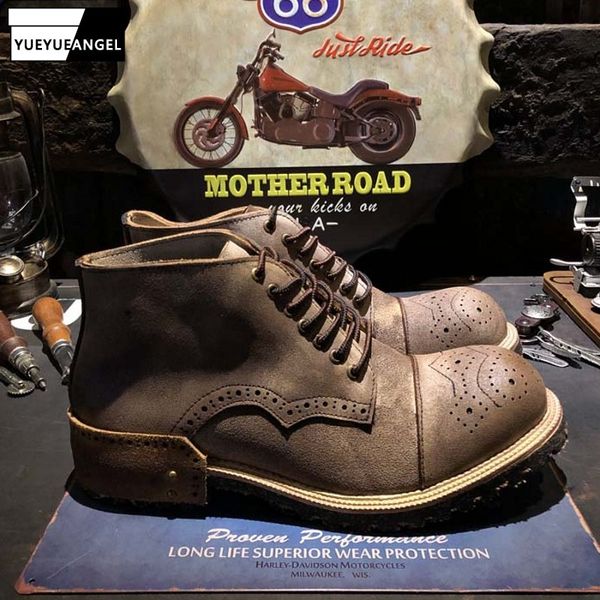 boots vintage british style 100% real leather safety desert men brand lace up motorcycle ankle work carved brogue shoes, Black
boots vintage british style 100% real leather safety desert men brand lace up motorcycle ankle work carved brogue shoes, Black