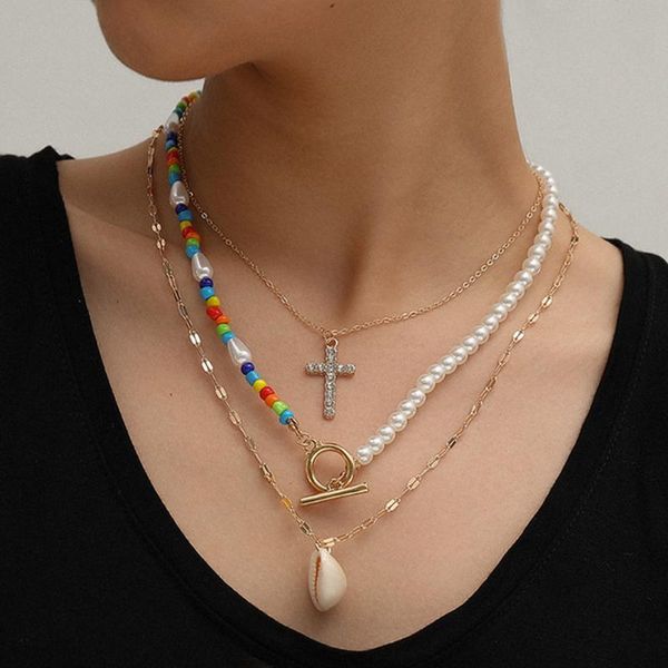 pendant necklaces boho fashion multilayer shell necklace crystal cross imitation pearl ethnic vintage for women, Silver
pendant necklaces boho fashion multilayer shell necklace crystal cross imitation pearl ethnic vintage for women, Silver