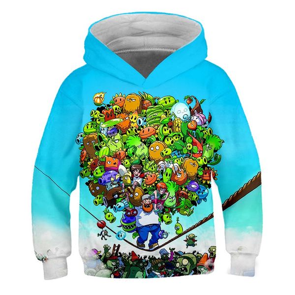 

autumn hoodies plants vs zombies cartoon sweatshirt casual boys clothes blue 3d printed kids clothes baby funny pullover hoodie, Black