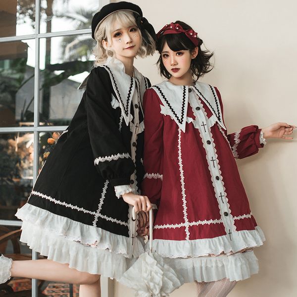 cross & roses ~ classic lolita coat dress sharp collar long trench coat for women, Tan;black