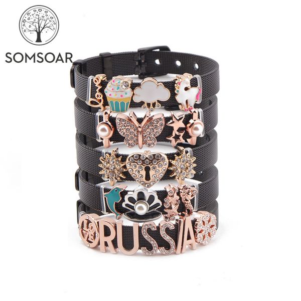 tennis drop somsoar jewelry black mesh bracelet set stainless steel diy charmbands bangle with charms as gift, Golden;silver
tennis drop somsoar jewelry black mesh bracelet set stainless steel diy charmbands bangle with charms as gift, Golden;silver