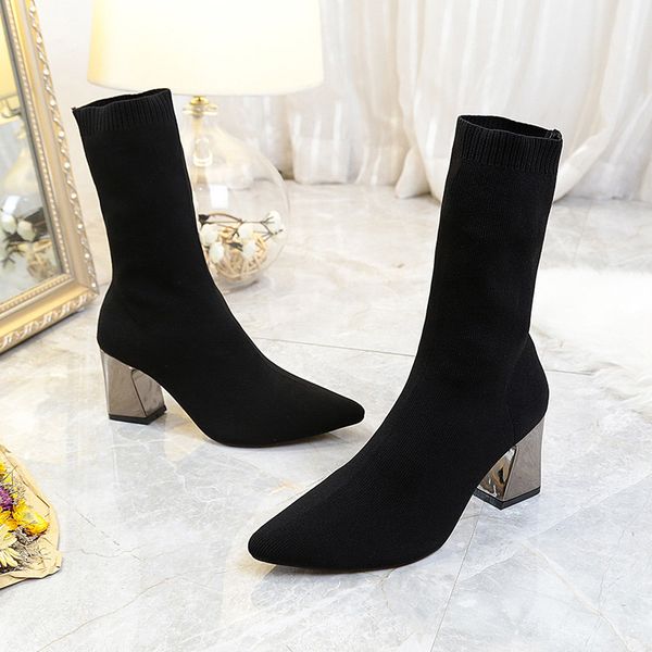 new 2020 ankle boots autumn pointed toe stretch knitting sock boots plus size high heels female slip on lady shoes, Black
new 2020 ankle boots autumn pointed toe stretch knitting sock boots plus size high heels female slip on lady shoes, Black